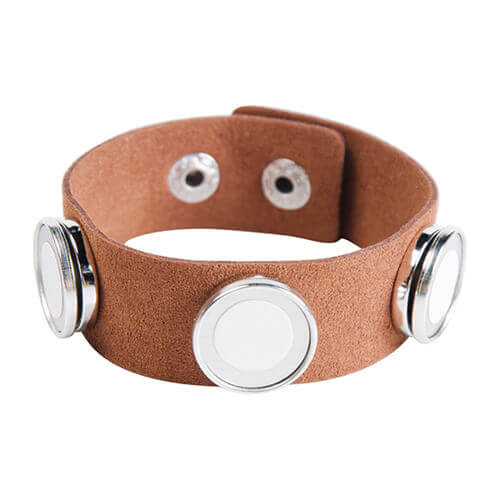 Bracciale marrone in pelle scamosciata con 3 cerchi per stampa sublimatica 