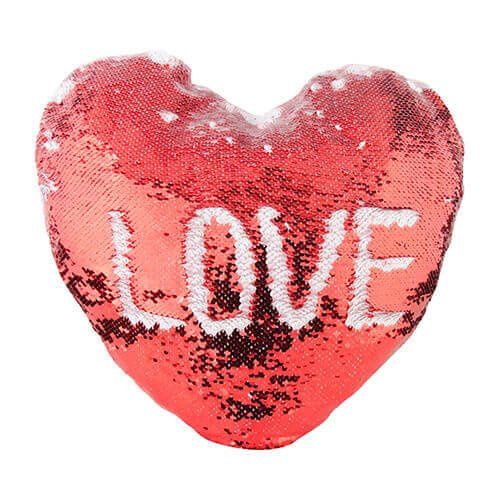 Copricuscino in forma di cuore 39 x 44 cm con paillettes bicolore per sublimazione – rosso