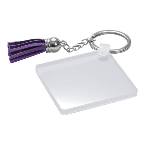 Portachiavi in acrilico per sublimazione - quadrato con frange viola