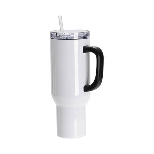 Tazza da viaggio in acciaio inox da 1200 ml con manico nero per sublimazione - bianco