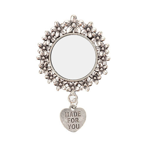 Spilla rotonda con ciondolo a forma di cuore per sublimazione