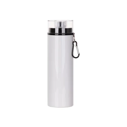 Bottiglia in alluminio 850 ml bianca con tappo trasparente e coperchio nero per sublimazione