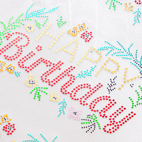 Foglio con zirconi per trasferimento termico - Happy Birthday