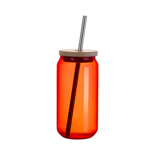 Vetro da 550 ml con cannuccia e coperchio in bambù per sublimazione - arancia