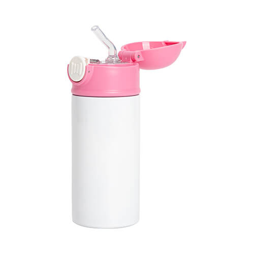 Borraccia - bottiglia per bambini da 360 ml per sublimazione - bianca con tappo rosa