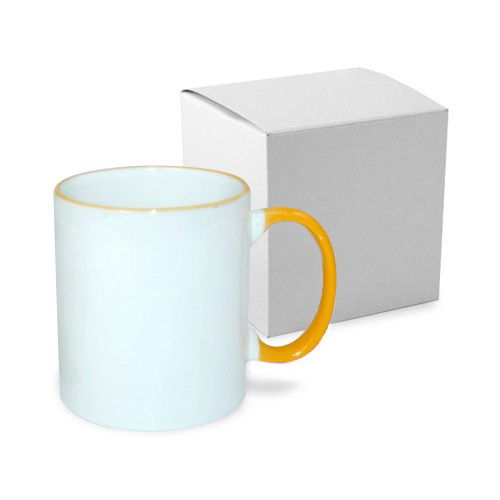 Tazza 330 ml con il manico giallo dorato JS Coating con la scatola Sublimazione Termostampa