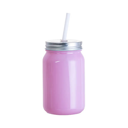 Tazza in vetro 450 ml Mason Jar Full Color senza manico per sublimazione - viola