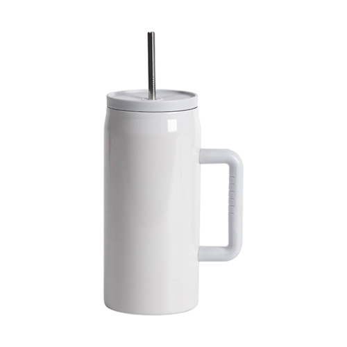 Tazza da viaggio in acciaio inox da 1200 ml con manico e cannuccia - bianco cenerino