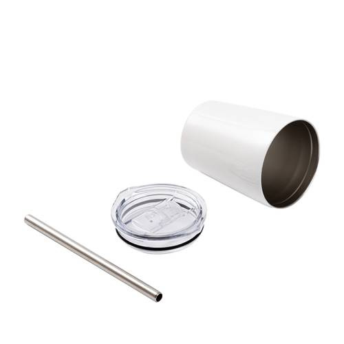 Tazza in metallo 240 ml per latte con cannuccia per sublimazione - bianco