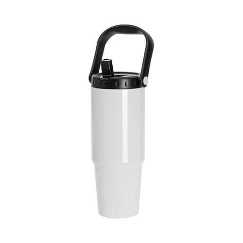 Tazza da viaggio in acciaio inox da 900 ml con coperchio e boccaglio per sublimazione - bianco