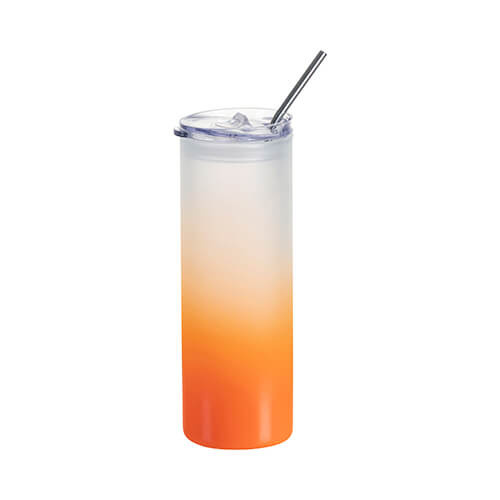 Tazza glassata da 750 ml con coperchio in plastica e cannuccia per sublimazione - sfumatura arancione