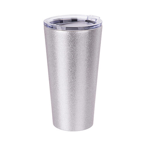 Bicchiere termico in acciaio inox da 480 ml per sublimazione - glitter argento