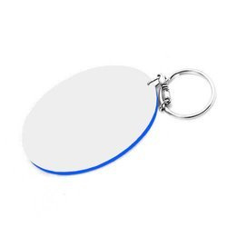 Portachiavi in Plastica Ovale 80 x 55 mm Bianco con Bordo Blu Sublimazione Trasferimento termico