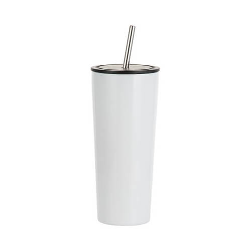 Bicchiere termico in acciaio inox da 650 ml con cannuccia per sublimazione - bianco
