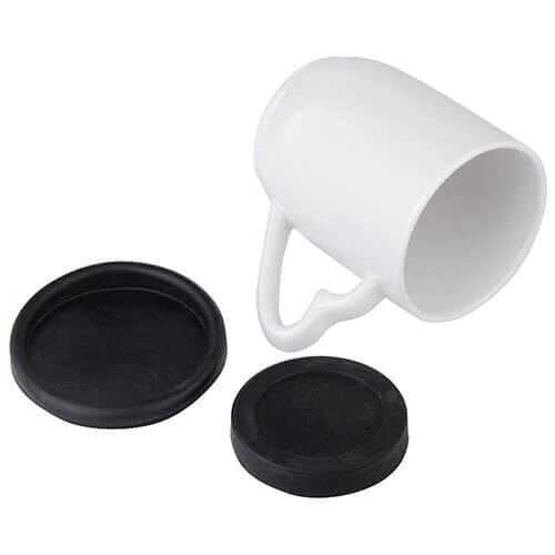 Tazza 360 ml con coperchio e sottobicchiere nero Sublimazione Termostampa