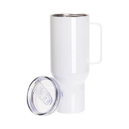 Tazza da viaggio in acciaio inox da 1200 ml con coperchio e cannuccia per sublimazione - bianco