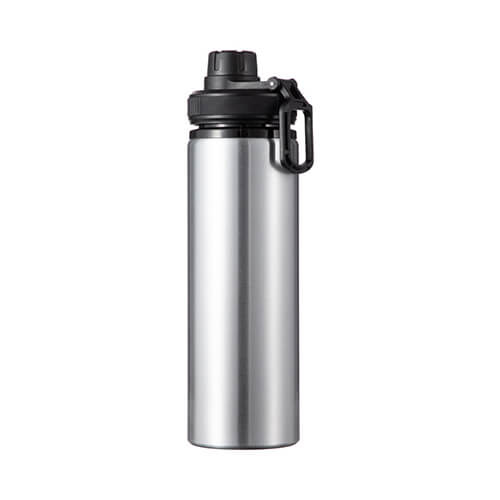 Borraccia in alluminio argento da 850 ml con tappo a vite con inserto nero per sublimazione