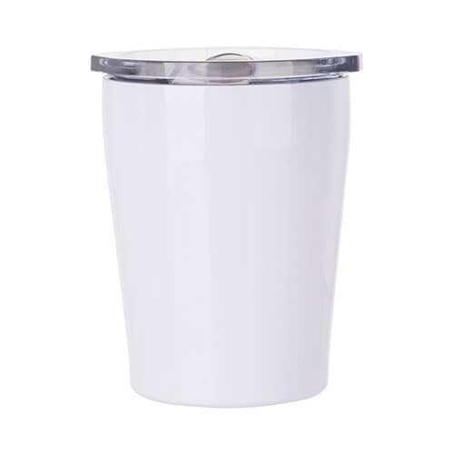 Tazza in metallo, per il latte e con coperchio - bianco 
