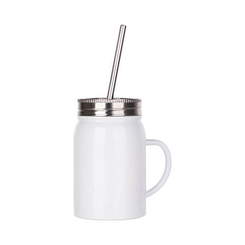 Mason Jar Tazza da 500 ml con cannuccia e manico per sublimazione - bianco