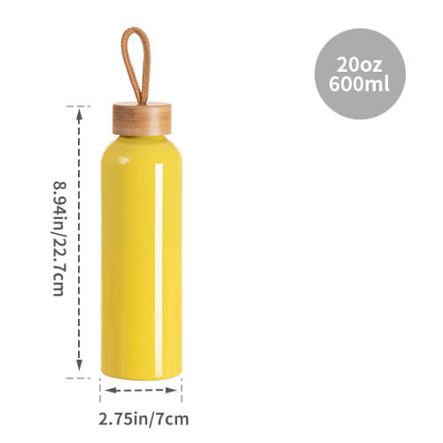 Borraccia in alluminio da 600 ml con coperchio in bambù per sublimazione - giallo