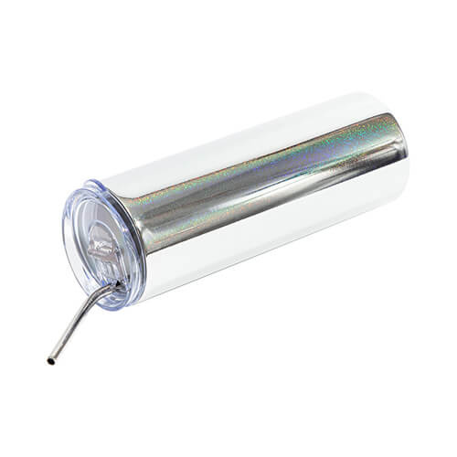 Tazza da 600 ml con cannuccia per sublimazione - argento metallizzato con glitter