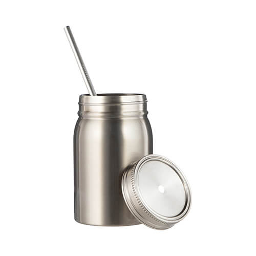 Mason Jar Tazza da 500 ml con cannuccia per sublimazione - argento