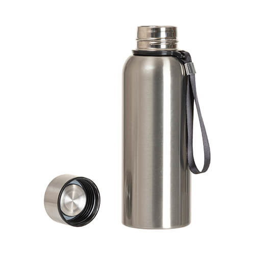 Bottiglia in acciaio inox da 600 ml con manico a corda - argento