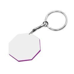 Portachiavi in Plastica Ottagonale Bianco con Bordo Viola Sublimazione Trasferimento termico