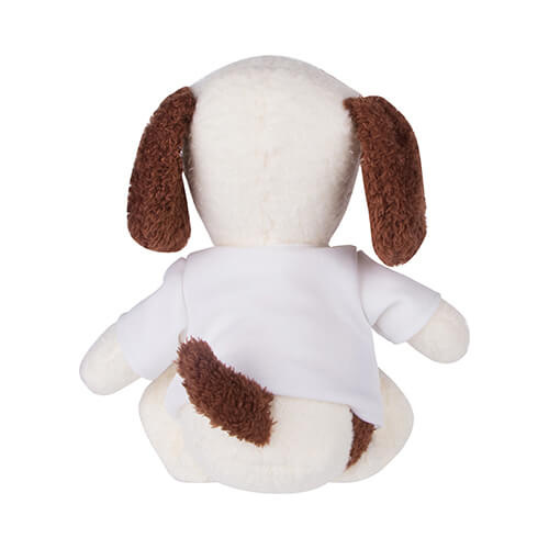 Cane di peluche 22 cm con maglietta per stampa a sublimazione - bianco con orecchie marroni
