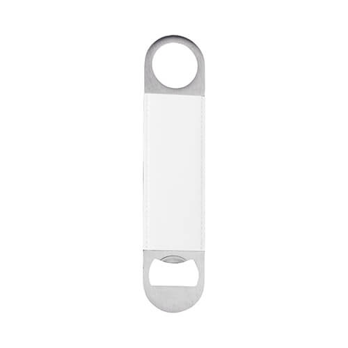 Apribottiglie 4 x 17,7 cm in acciaio e pelle per sublimazione - bianco