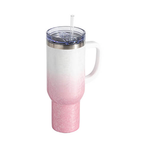 Tazza da viaggio 3D Puff Cloud da 1200 ml per sublimazione - bianca e rosa