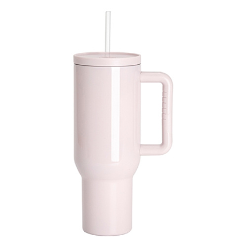 Tazza da viaggio in acciaio inox da 1200 ml con manico e cannuccia - rosa chiaro