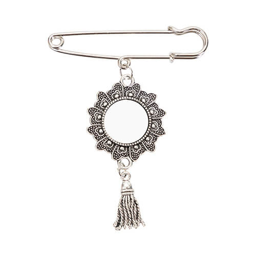 Spilla rotonda - spilla da balia con ciondolo a nappina per sublimazione