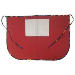 Grembiule classico con tasca per stampa – di colore rosso con bordino colorato - fiori slavi neri