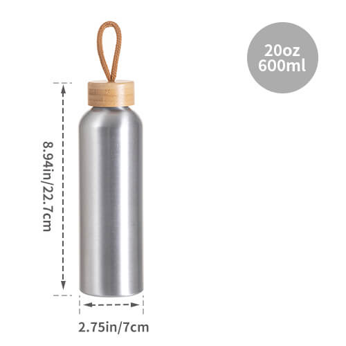 Borraccia in alluminio da 600 ml con coperchio in bambù per sublimazione - argento