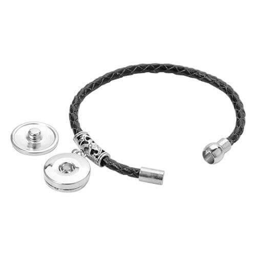 Bracciale in pelle intrecciata con ciondolo per stampa sublimatica   col. nero