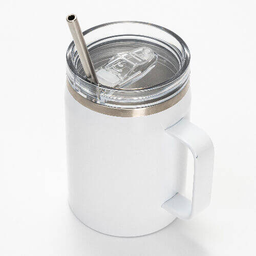 Boccale da vino da 900 ml con coperchio impermeabile e cannuccia per sublimazione - bianco