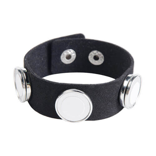 Bracciale nero in pelle scamosciata con 3 cerchi per stampa sublimatica 