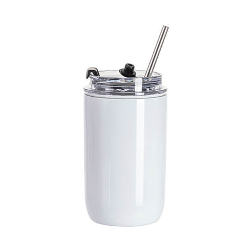 Tazza in acciaio inox da 350 ml con coperchio e cannuccia per sublimazione - bianco
