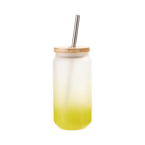 Vetro smerigliato da 550 ml con cannuccia e coperchio in bambù per sublimazione - sfumatura verde lime
