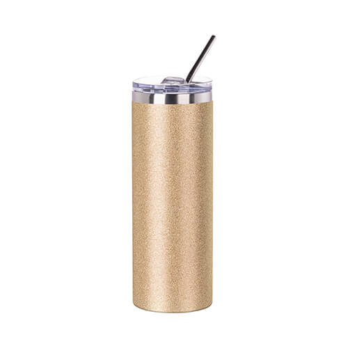 Tazza da 600 ml con cannuccia per sublimazione - glitter oro