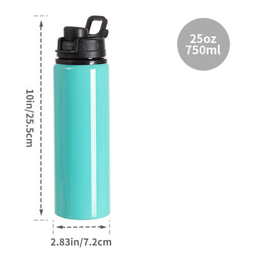 Borraccia in alluminio da 750 ml con coperchio in plastica e manico a sublimazione - menta