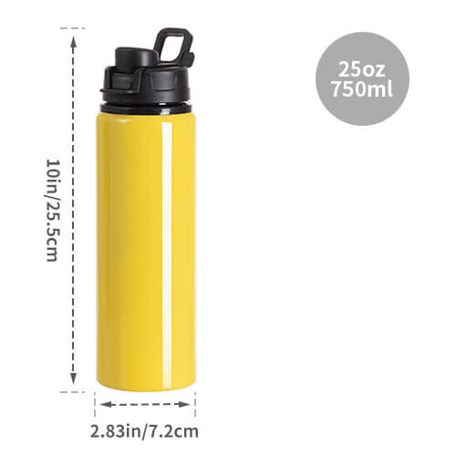 Borraccia in alluminio da 750 ml con coperchio in plastica e impugnatura a sublimazione - giallo