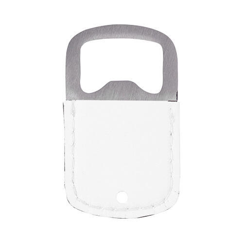 Apribottiglie 3,2 x 5,2 cm in acciaio e pelle per sublimazione - bianco