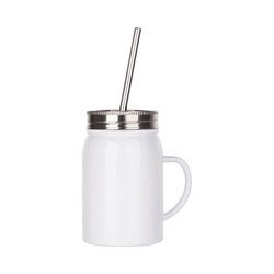 Mason Jar Tazza da 500 ml con cannuccia e manico per sublimazione - bianco
