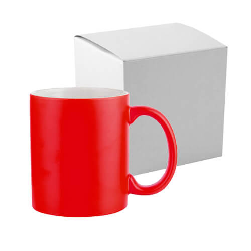 Tazza Full Color - rosso opaco con interno bianco per trasferimento termico, con una scatola di cartone