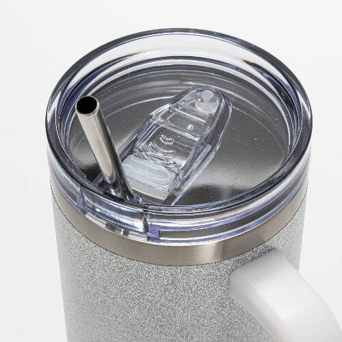 Tazza in acciaio inox broccato da 1200 ml con coperchio e cannuccia per sublimazione - argento