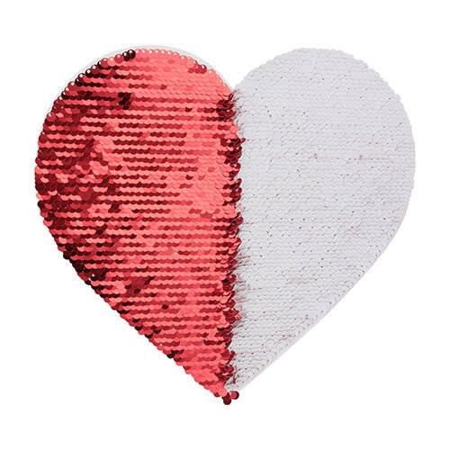 Paillettes bicolore per sublimazione e applicazione su tessuti - cuore rosso 22 x 19,5 cm su sfondo bianco