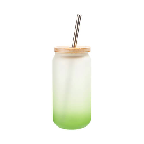 Vetro smerigliato da 550 ml con cannuccia e coperchio in bambù per sublimazione - sfumatura verde
