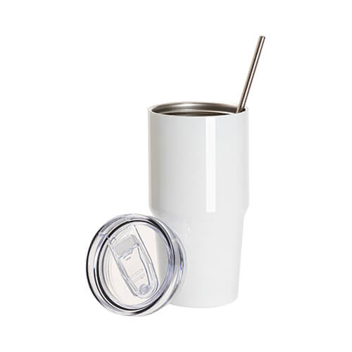 Tazza da viaggio in acciaio inox 600ml con coperchio e cannuccia per sublimazione - bianco